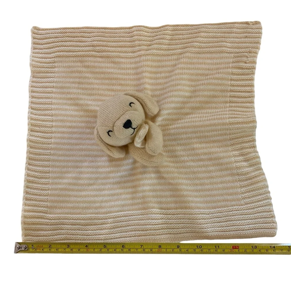 Carter’s Knit Puppy Dog 14” Lovey Blanket Yellow Beige White Stripes 2021‎ Knit